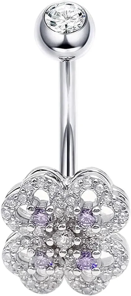 925 Sterling Silver 14G Belly Button Rings Clear CZ Navel Rings Body Piercing Jewelry