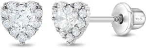925 Sterling Silver 5mm Multi Cubic Zirconia Diva Heart-Shaped Earrings for Toddlers, Young Girls, and Teens - Brilliant CZ Earrings for Heart-Loving Girls - Adorable and Eye-Catching Jewelry