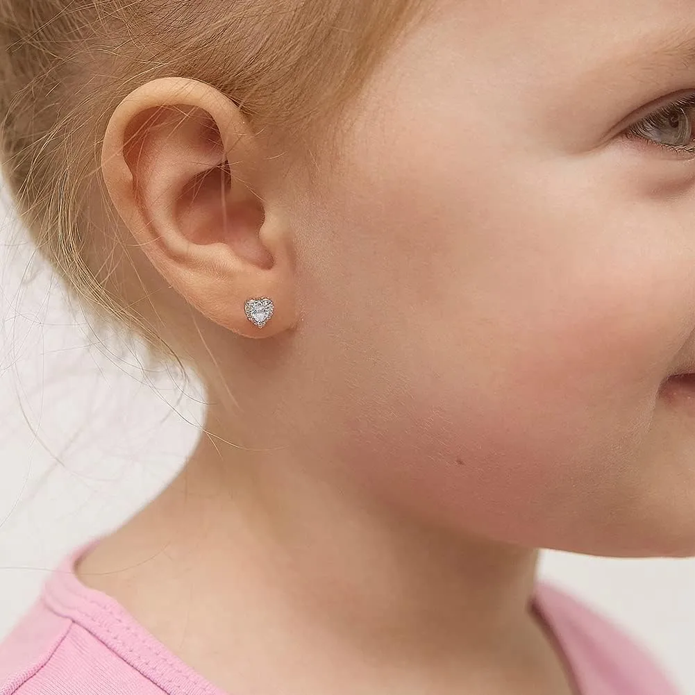 925 Sterling Silver 5mm Multi Cubic Zirconia Diva Heart-Shaped Earrings for Toddlers, Young Girls, and Teens - Brilliant CZ Earrings for Heart-Loving Girls - Adorable and Eye-Catching Jewelry