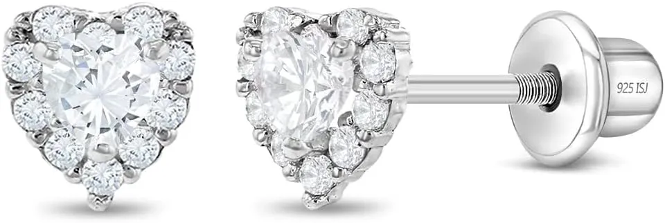 925 Sterling Silver 5mm Multi Cubic Zirconia Diva Heart-Shaped Earrings for Toddlers, Young Girls, and Teens - Brilliant CZ Earrings for Heart-Loving Girls - Adorable and Eye-Catching Jewelry