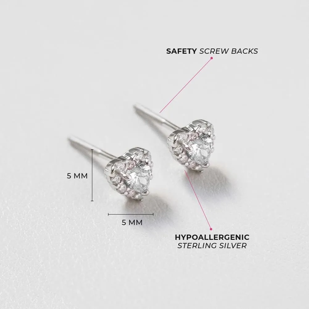 925 Sterling Silver 5mm Multi Cubic Zirconia Diva Heart-Shaped Earrings for Toddlers, Young Girls, and Teens - Brilliant CZ Earrings for Heart-Loving Girls - Adorable and Eye-Catching Jewelry