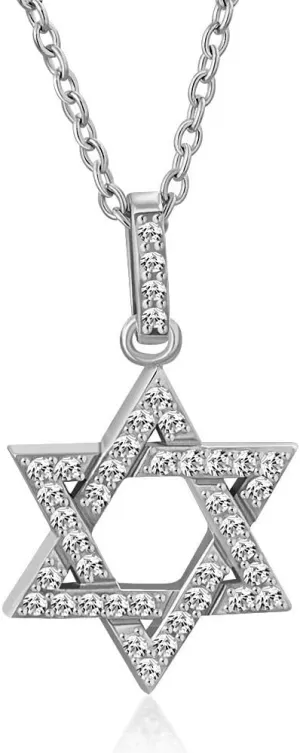 925 Sterling Silver Classic Jewish Star of David CZ Pendant Necklace