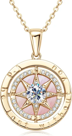 925 Sterling Silver Compass Necklace for Women with Cubic Zirconia 18K White gold-plated Pendant Jewelry Unisex Senior High School College Masters Degree Graduation Birthday Christmas Ideas Gift