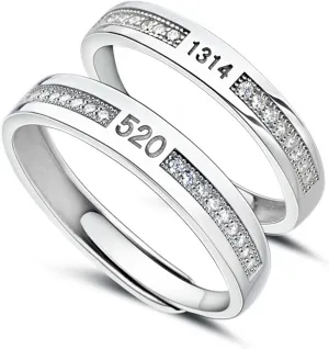 925 Sterling Silver Couple Rings for Women, 5201314 I Love You Forever Engagement Ring, Cubic Zirconia Stackable Adjustable Wedding Band Promise Ring for Her