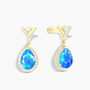 925 Sterling Silver Natural Opal, Ruby, Emerald & CZ 'V' Shape Stud Earring for Women in Yellow Gold Filled Birthstone Jewelry for Mother/Wife/Girlfriend