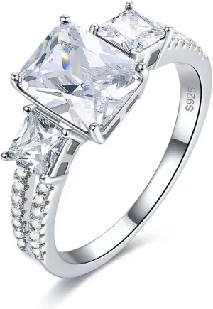 925 Sterling Silver Rings for Women, 3 Stone Engagement Ring, Cubic Zirconia CZ Wedding Promise Ring for Her