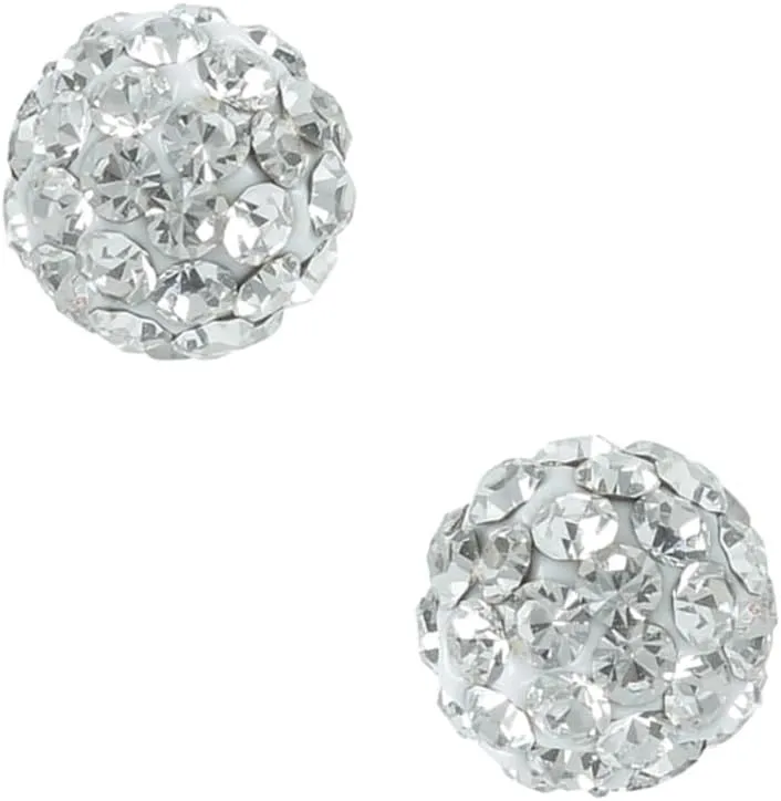 925 Sterling Silver White Sparkle Crystal Disco Ball Stud Earrings for Women