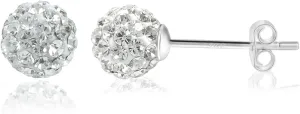 925 Sterling Silver White Sparkle Crystal Disco Ball Stud Earrings for Women