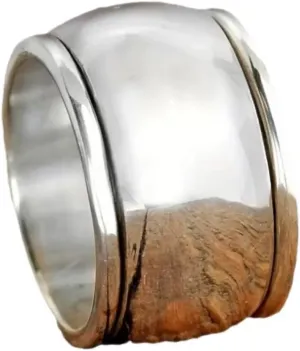 925 Sterling Silver Wide face Couple Transport Copper Ring, Unisex Plain Ring Index Finger Ring, Wide face Curved Ring, Fashionable and Versatile Street Style Ring Size 7