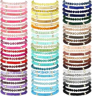 96 Pcs Beaded Friendship Bracelets Bulk Inspirational Stretch Bracelets Y2k Colorful Cute Adjustable Jewelry for Women Summer Beach Graduation Party Favors Friend Gifts