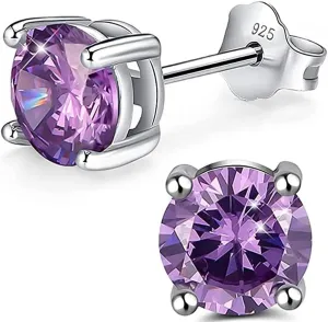 Adabele Authentic Sterling Silver Birthstone Stud Earrings 6mm/0.84 Carat Cubic Zirconia Diamond Gemstone Hypoallergenic Nickel Free Tarnish Resistant Women Men Fine Jewelry