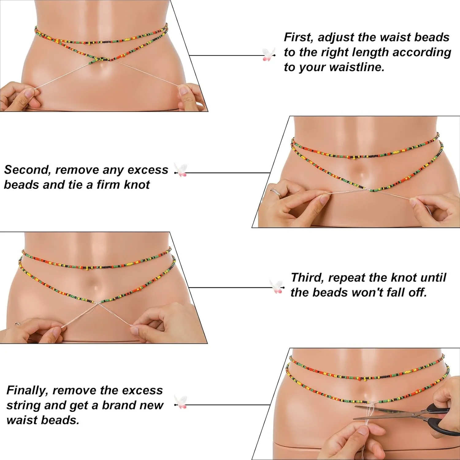 African Waist Beads for Women Sea Shell Belly Chain Non-stretching Tie-on Waist Beads Kit Bead Jewelry Accessories for Summer Bikini Beach