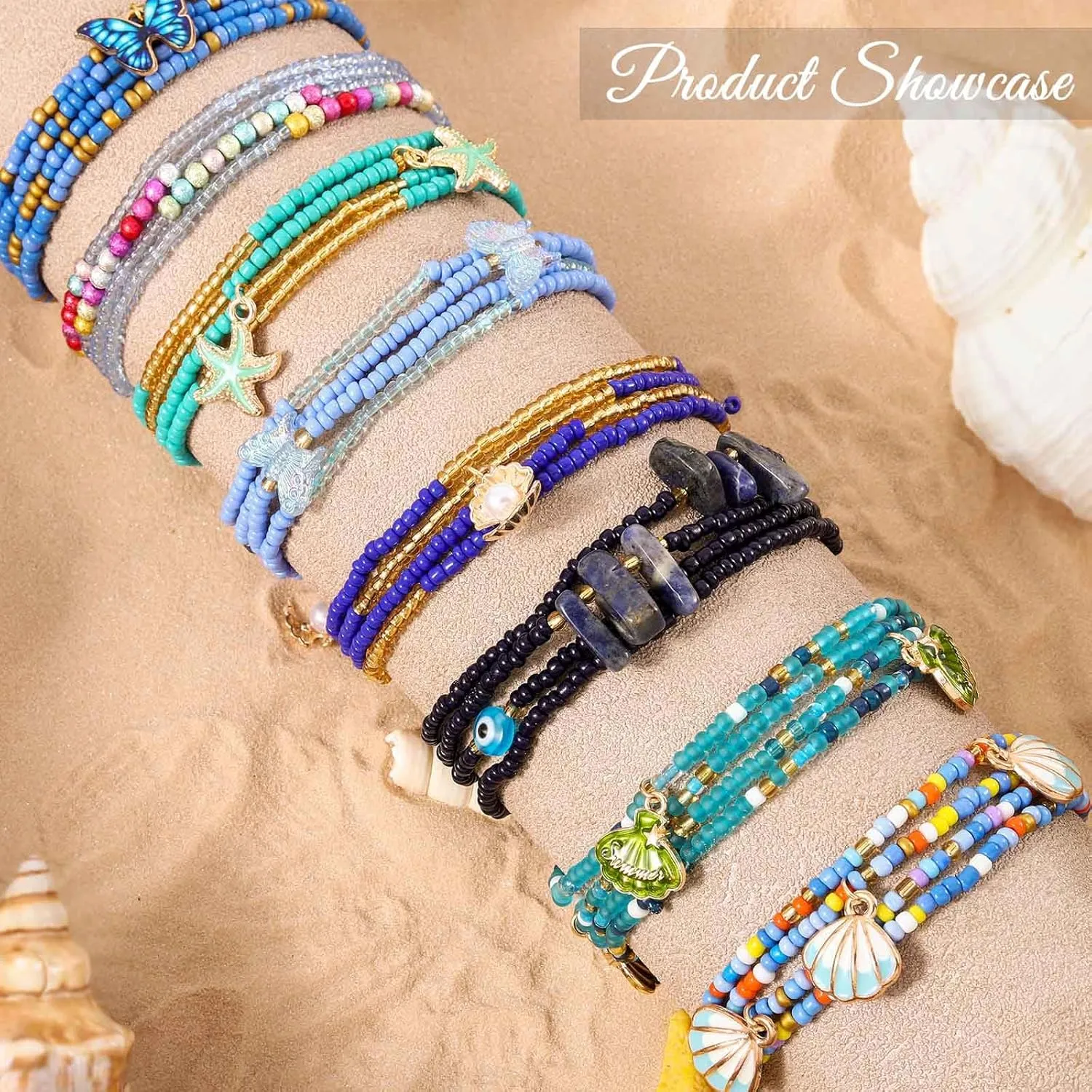 African Waist Beads for Women Sea Shell Belly Chain Non-stretching Tie-on Waist Beads Kit Bead Jewelry Accessories for Summer Bikini Beach