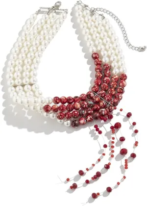 ALoveSoul Halloween Layered Pearls Victorian Style Gothic Blood Drops Tassel Collar Necklace/Bracelet/Earrings