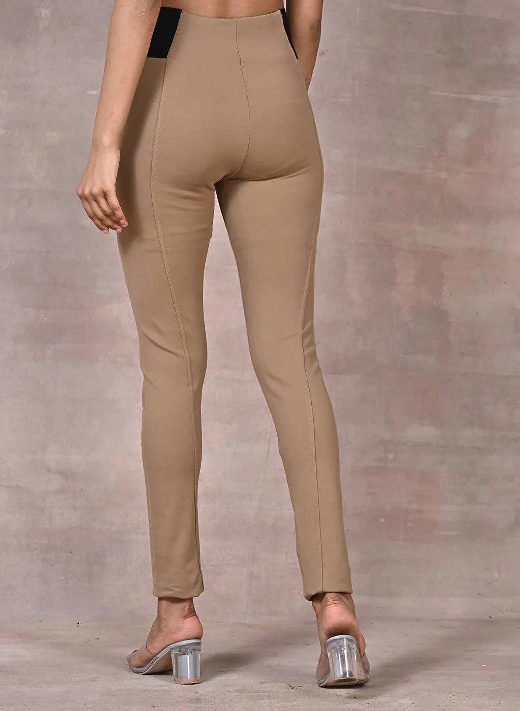 Anaya Beige Skinny Fit Trousers for Women