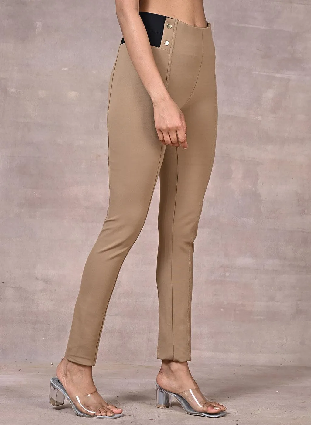 Anaya Beige Skinny Fit Trousers for Women