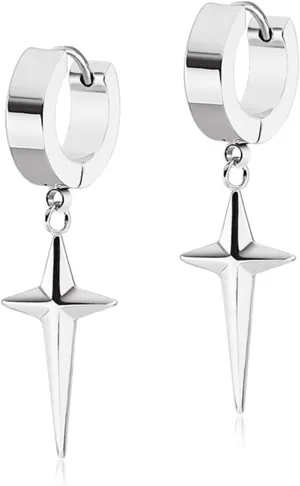 ANDPAI Personalized Punk 316L Stainless Steel Cross Star Hoop Dangle Drop Earrings Small Black Kpop Stainless Steel Geometry Huggie Hoop Earrings for Men Women Statement Jewelry Gifts