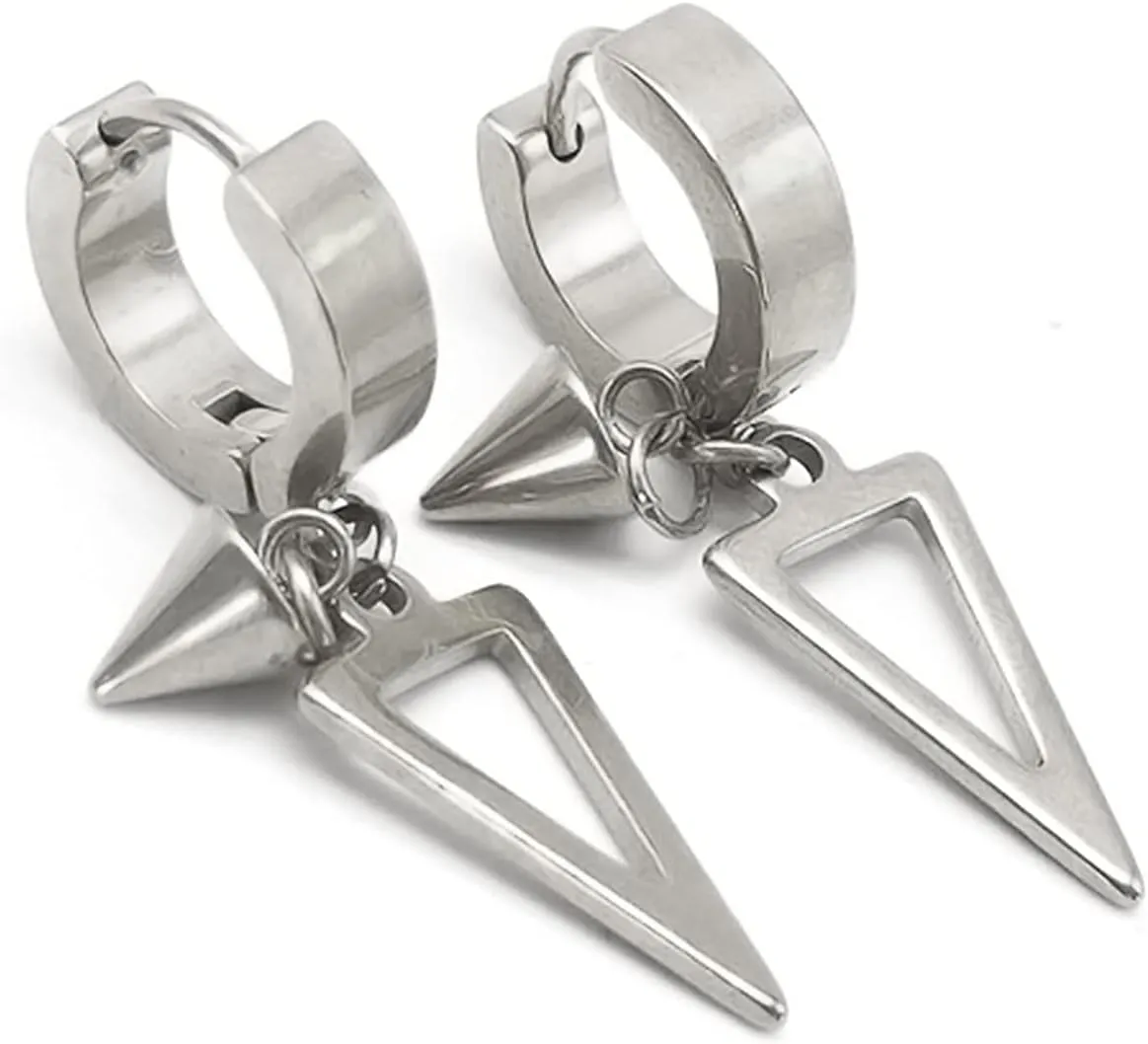 ANDPAI Punk Triangle 316L Stainless Steel Hoop Dangle Drop Earrings Small Black Kpop Stainless Steel Geometry Huggie Hoop Earrings for Men Women Boy Statement Personalized Jewelry Gifts