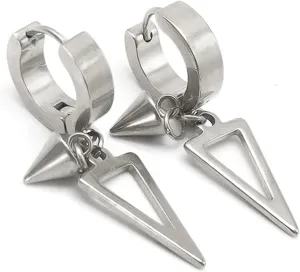 ANDPAI Punk Triangle 316L Stainless Steel Hoop Dangle Drop Earrings Small Black Kpop Stainless Steel Geometry Huggie Hoop Earrings for Men Women Boy Statement Personalized Jewelry Gifts