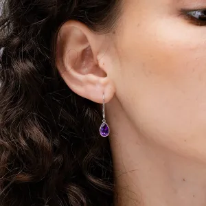ANGARA Natural Bezel-Set Pear Amethyst Leverback Drop Earrings in 14K Solid Gold/Platinum | February Birthstone, Birthday, Engagement, Anniversary, Wedding Jewelry Gift for Women