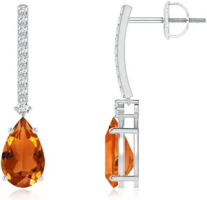 ANGARA Natural Solitaire Pear Citrine Drop Earrings with Diamonds in 14K Solid Gold/Platinum | November Birthstone, Birthday, Engagement, Anniversary, Wedding Jewelry Gift for Women
