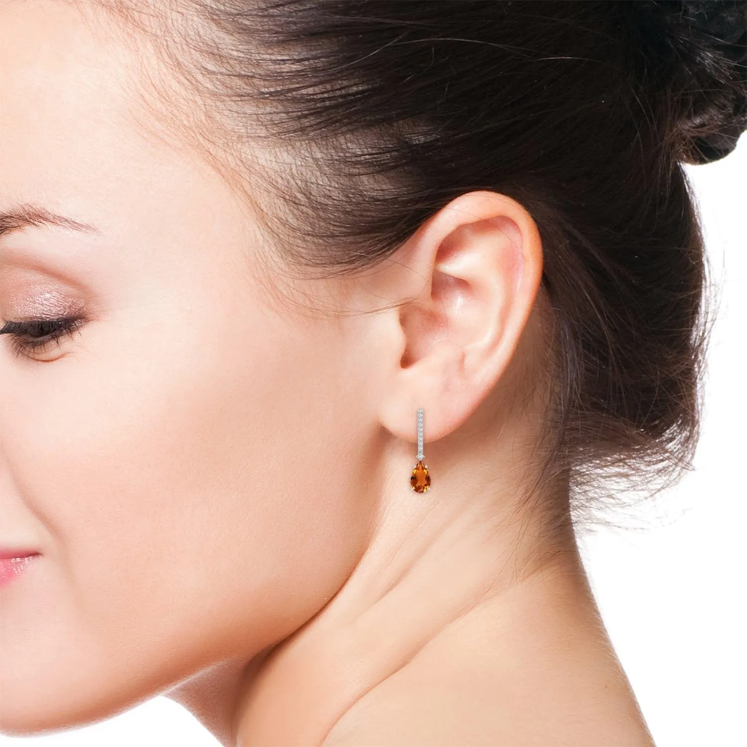 ANGARA Natural Solitaire Pear Citrine Drop Earrings with Diamonds in 14K Solid Gold/Platinum | November Birthstone, Birthday, Engagement, Anniversary, Wedding Jewelry Gift for Women