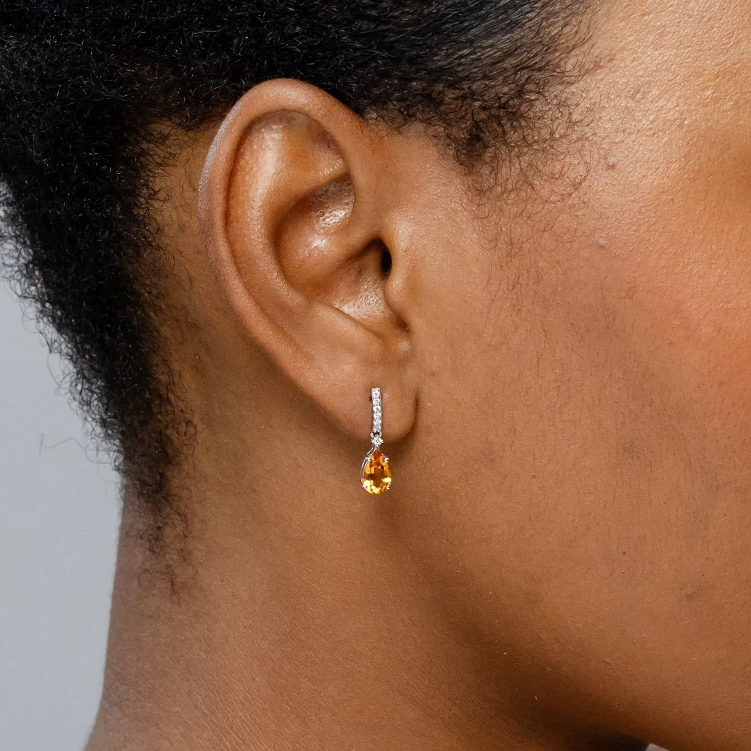 ANGARA Natural Solitaire Pear Citrine Drop Earrings with Diamonds in 14K Solid Gold/Platinum | November Birthstone, Birthday, Engagement, Anniversary, Wedding Jewelry Gift for Women