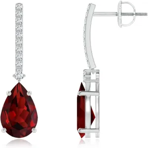 ANGARA Natural Solitaire Pear Garnet Drop Earrings with Diamonds in 14K Solid Gold/Platinum | January Birthstone, Birthday, Engagement, Anniversary, Wedding Jewelry Gift for Women