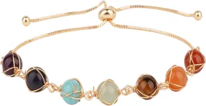 ASGIFT 7 Chakra Bracelet for Women Girls Healing Crystal Stone Bead Adjustable Yoga Meditation 14K Gold Crystal Beaded Bracelet Jewelry