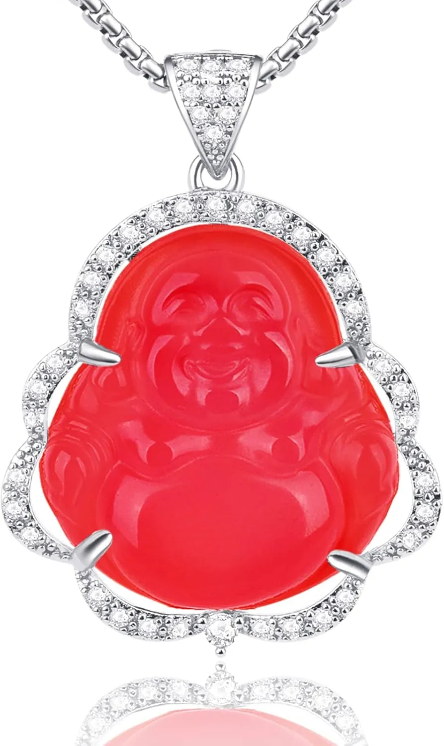 ASGIFT Laughing Buddha Necklace Cubic Zirconia Green Jade Buddha Pendant with 18K Gold Plated Chain Lucky Buddha Necklace Jewelry Gift