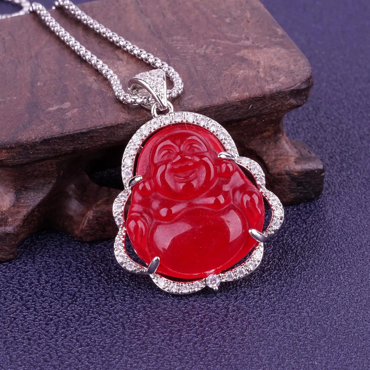 ASGIFT Laughing Buddha Necklace Cubic Zirconia Green Jade Buddha Pendant with 18K Gold Plated Chain Lucky Buddha Necklace Jewelry Gift