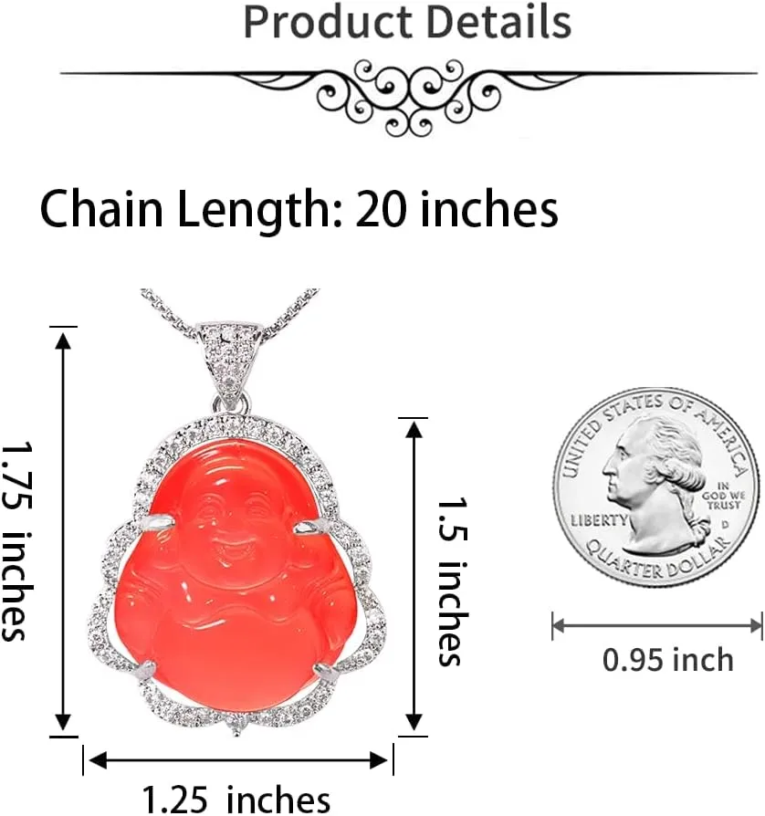 ASGIFT Laughing Buddha Necklace Cubic Zirconia Green Jade Buddha Pendant with 18K Gold Plated Chain Lucky Buddha Necklace Jewelry Gift