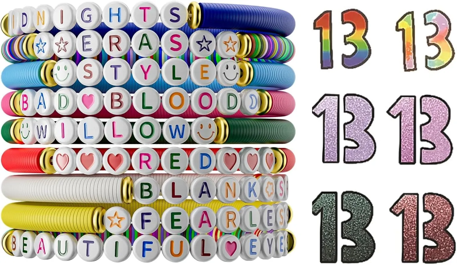 Ava Riley Friendship Bracelets, 13 Tattoo Colorful Birthday Gift Bracelet Stackable Colorful Initial Charms, 26 Letters 9PCS Songs Album Jewelry Stuff