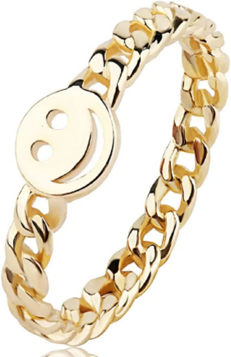 Awmnjtmgpw Women's happy smiling face ring girl's happy face Stackable Ring 18K gold and 925 Sterling Silver good luck exquisite chain ring size 6-10