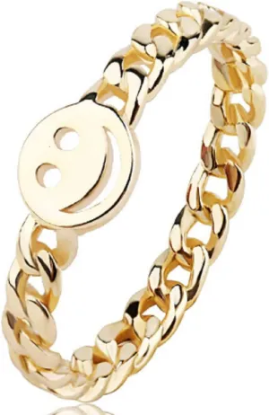 Awmnjtmgpw Women's happy smiling face ring girl's happy face Stackable Ring 18K gold and 925 Sterling Silver good luck exquisite chain ring size 6-10