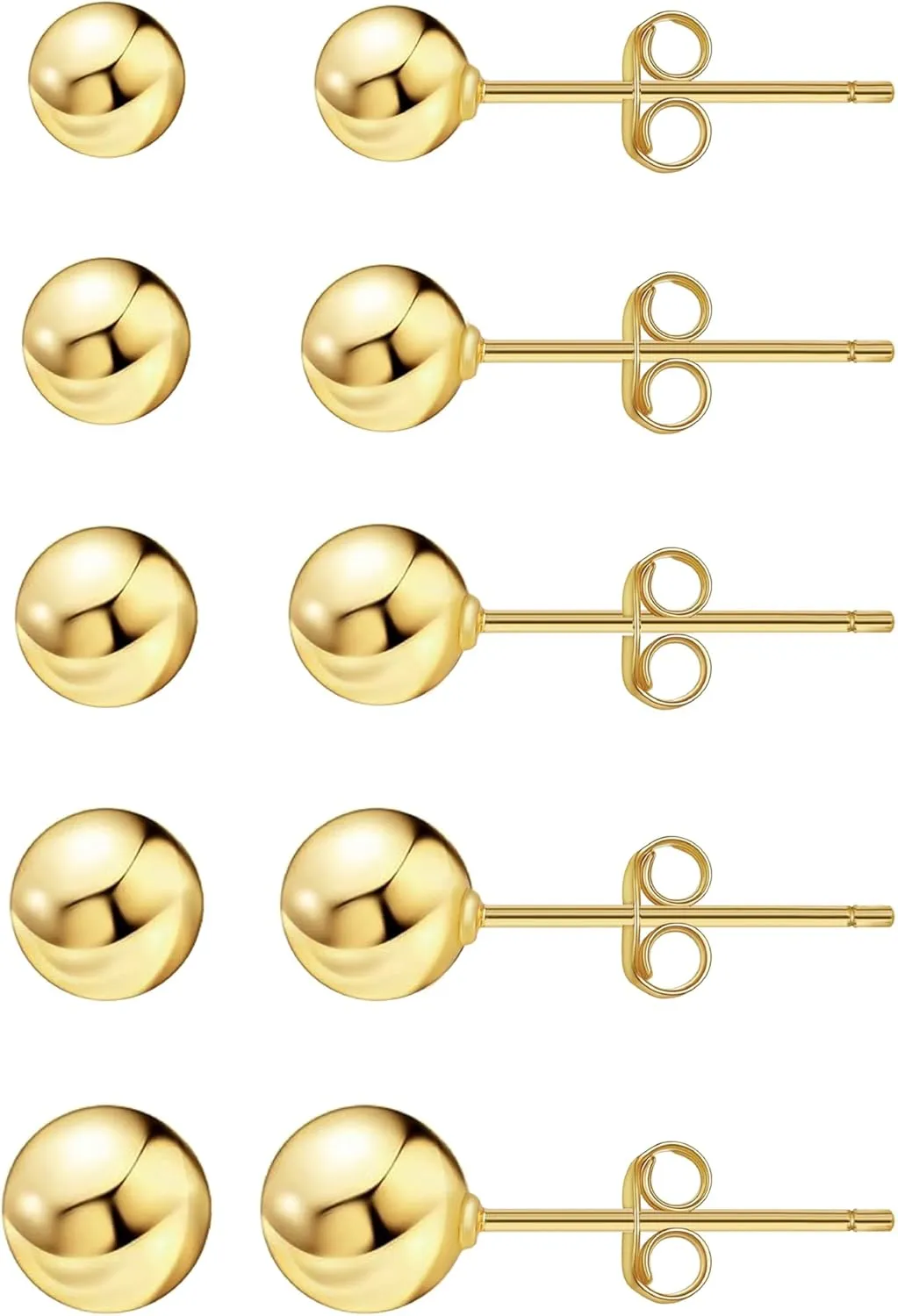 Ball Earrings for Women, S925 Sterling Silver Ball Stud Earrings for Multiple Piercings 5 Pairs Different Sizes (3mm-7mm) Gold Tiny Stud Earrings Set for Women Men