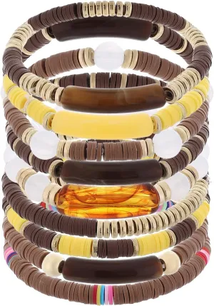 Bamboo Tube Bangles Bracelet for Women Chunky Curved Stacking Clear Acrylic Colorful Beads Stretchable Friendship Gold Bracelets Gifts For Bestfriends, Couple, Family Members, Siblings, Sister, Lover