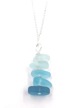 Beachy Blue Fade Stacked Sea Pebble Pendant Necklace by Aimee Tresor Jewelry