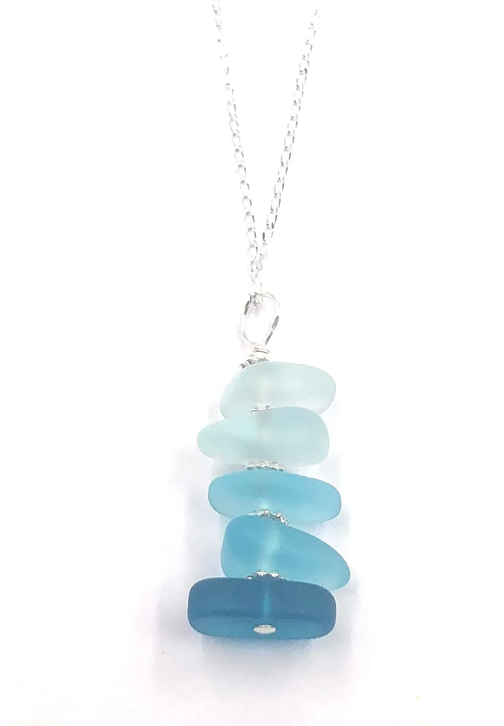 Beachy Blue Fade Stacked Sea Pebble Pendant Necklace by Aimee Tresor Jewelry