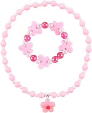 Beaded Necklaces and Bracelets Set for Women Flower Butterfly Pendant Bead Stretch Necklace Party Favors Dress up Play Costume Jewelry Gift