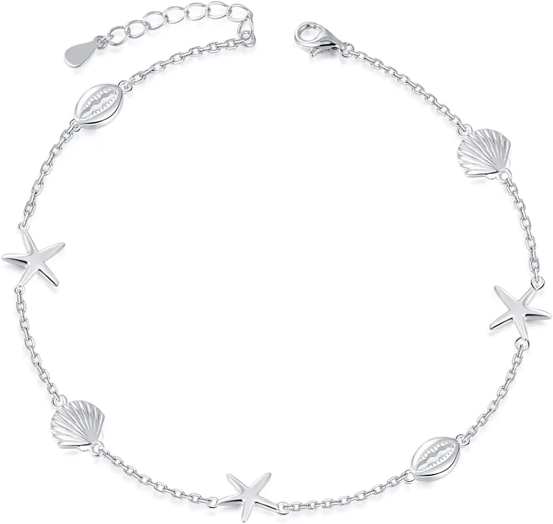 BEILIN 925 Sterling Silver Seabeach Anklets for Women Teen Girls Ocean Ankle Bracelets for Women