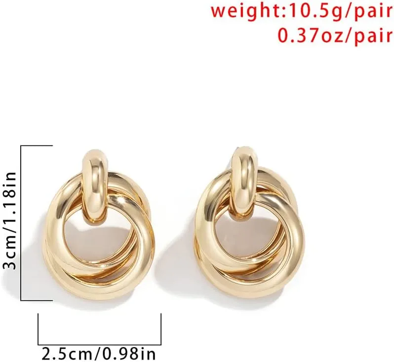 Bethynas Gold Silver Twisted Cricle Hoop Earrings Retro Round Double Circle Stud Earrings Statement Chunky Polished Plated Drop Hoop Earrings for Women and Girls