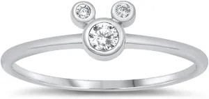Bezel Clear Cubic Zirconia Mouse Ring 925 Sterling Silver (Comes in Colors and Sizes)