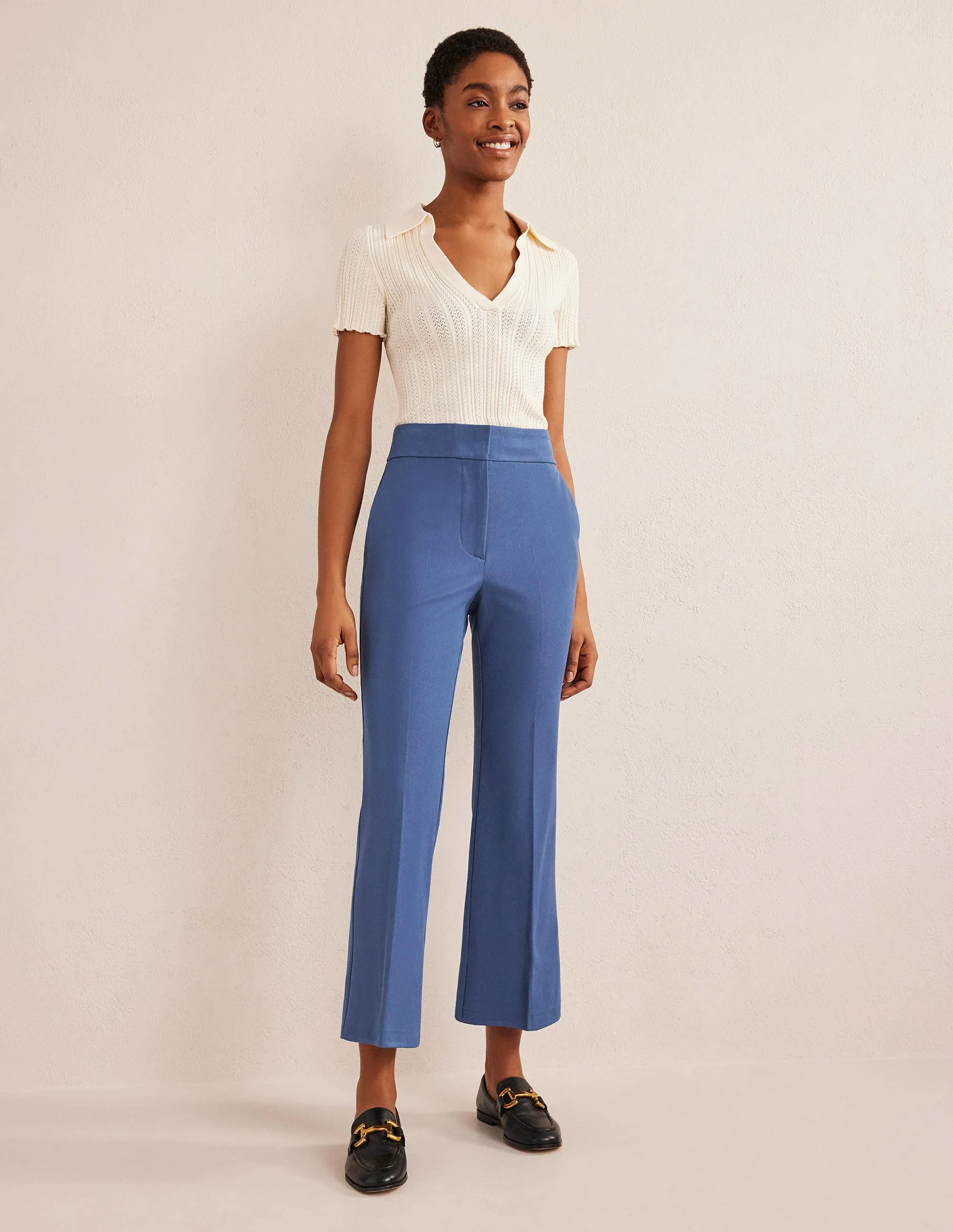 Bi-Stretch Crop Flare Trousers-True Blue