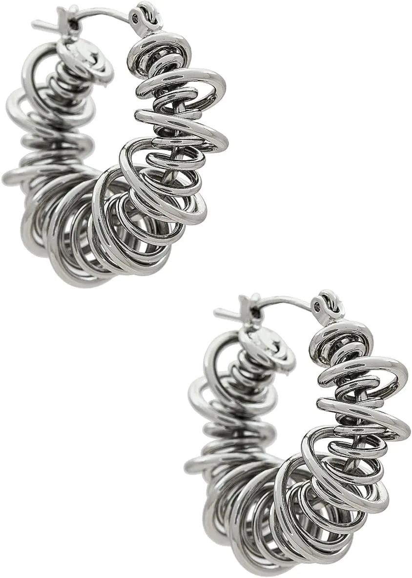 Bi&Yamigeo Twisted Wire Round Hoop Earrings,Modern Lightweight Hollow Irregular Spiral Coil Hinge Dupe Jewelry for Women