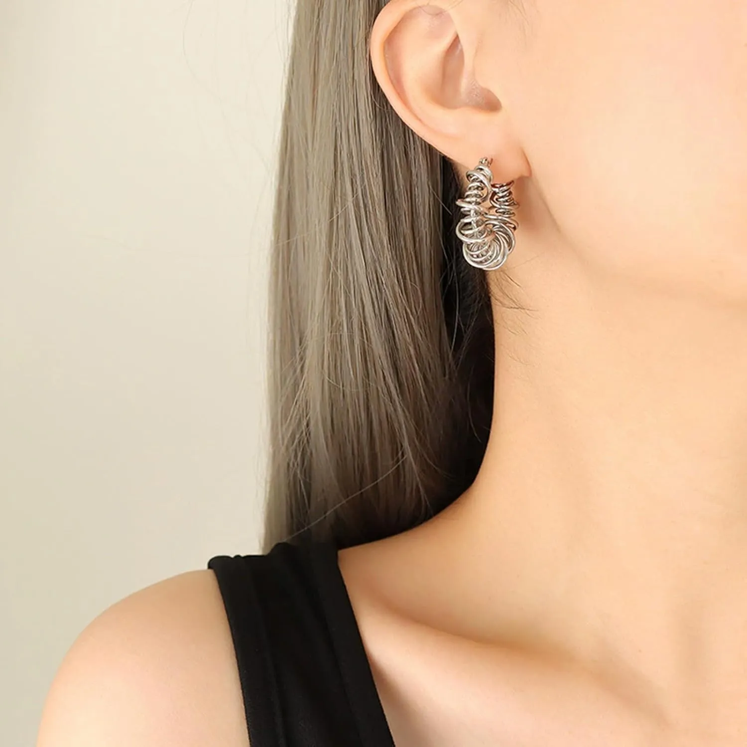 Bi&Yamigeo Twisted Wire Round Hoop Earrings,Modern Lightweight Hollow Irregular Spiral Coil Hinge Dupe Jewelry for Women