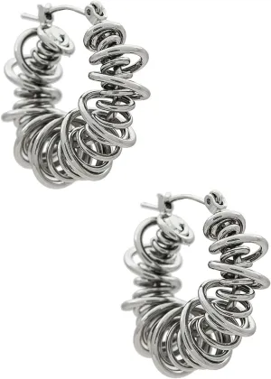 Bi&Yamigeo Twisted Wire Round Hoop Earrings,Modern Lightweight Hollow Irregular Spiral Coil Hinge Dupe Jewelry for Women