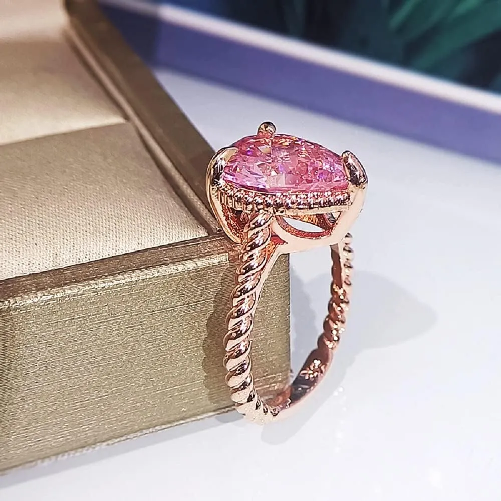 Bicheng Fashion Jewelry Teardrop Shaped Cubic Zirconia Rings Popular Oval Crystal Imitation Gemstone Rings for Women's Singles Halo Commitment Wedding Engagement Rings (8)