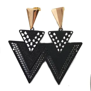 Black and Gold Triangle Earrings Art Deco Style for Women and Girls, Geometric Fashion Jewelry Earrings