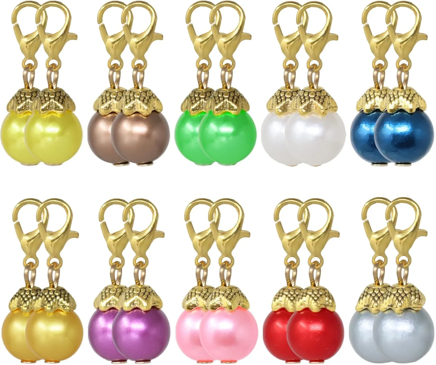 Blovess yueton 20pcs Colorful Pearl Dangle Charms Pendant with Lobster Clasp Jewelry Making Accessory Fit Floating Locket Charms Necklaces(Golden)
